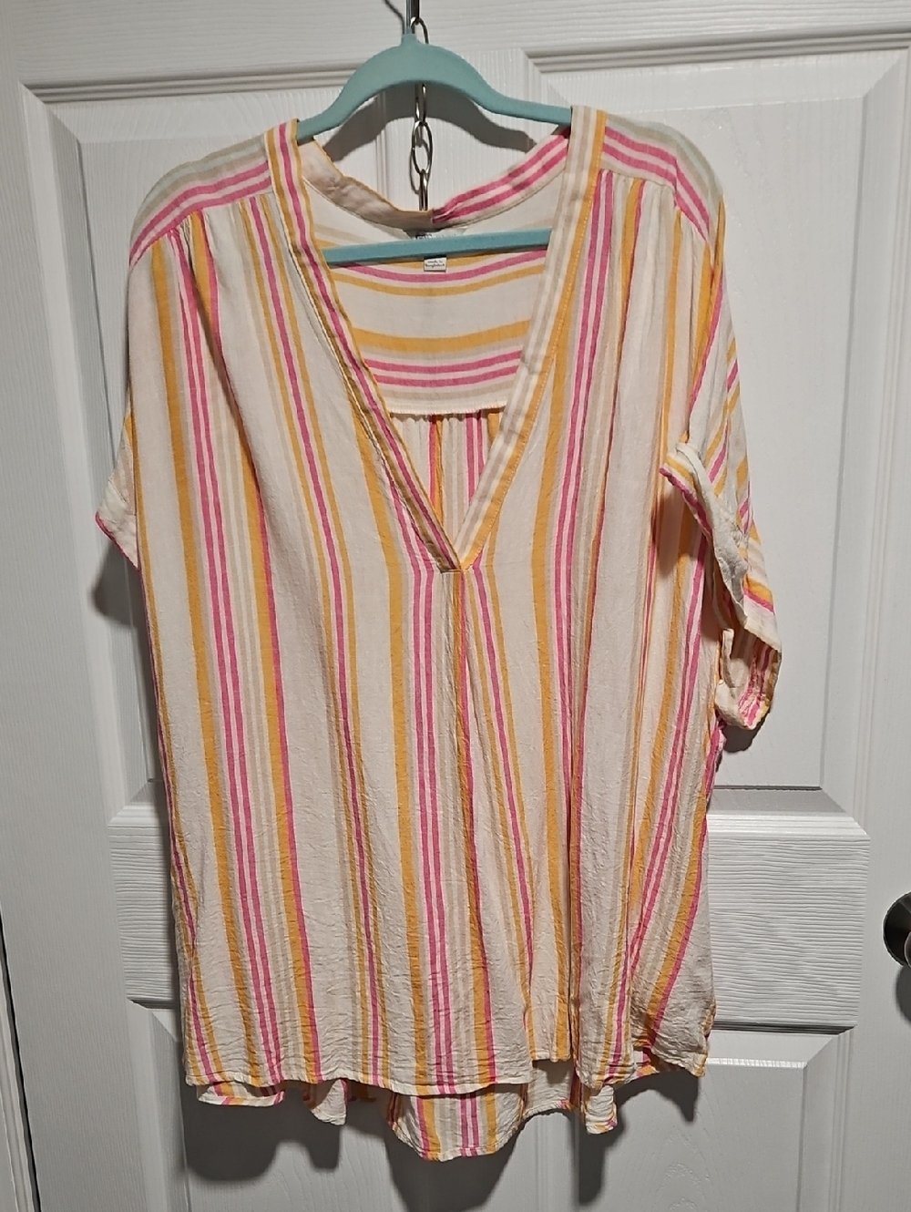 Cato Cream Tunic with Pink & Yellow Stripes